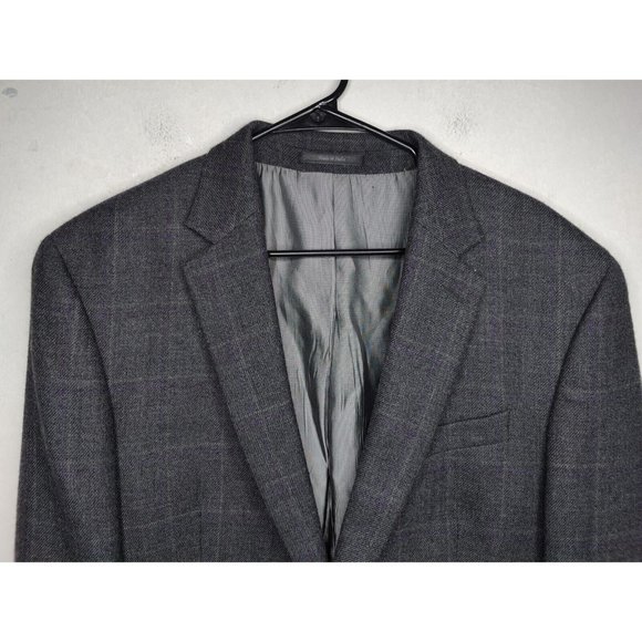MICHAEL KORS Grey Windowpane Plaid Sport Coat Suit Blazer 44L 100% Wool - Picture 2 of 10